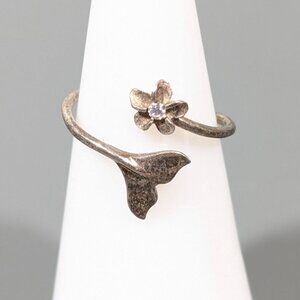 Sterling Silver 925 Flower Dolphin Tale Bypass Wrap Ring Size‎ 5  Boho Surfer